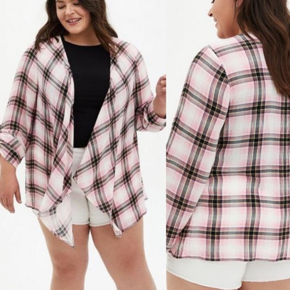 NWT Torrid size 1X pink plaid gauze kimono